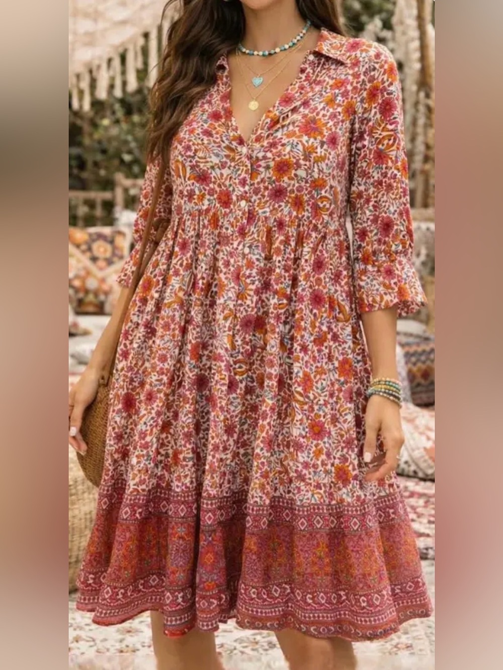Natural Life Becca Mini Dress in Pink Boho Floral size small